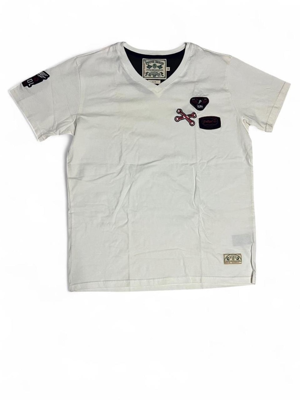 White V-Neck Patch Detail Tee